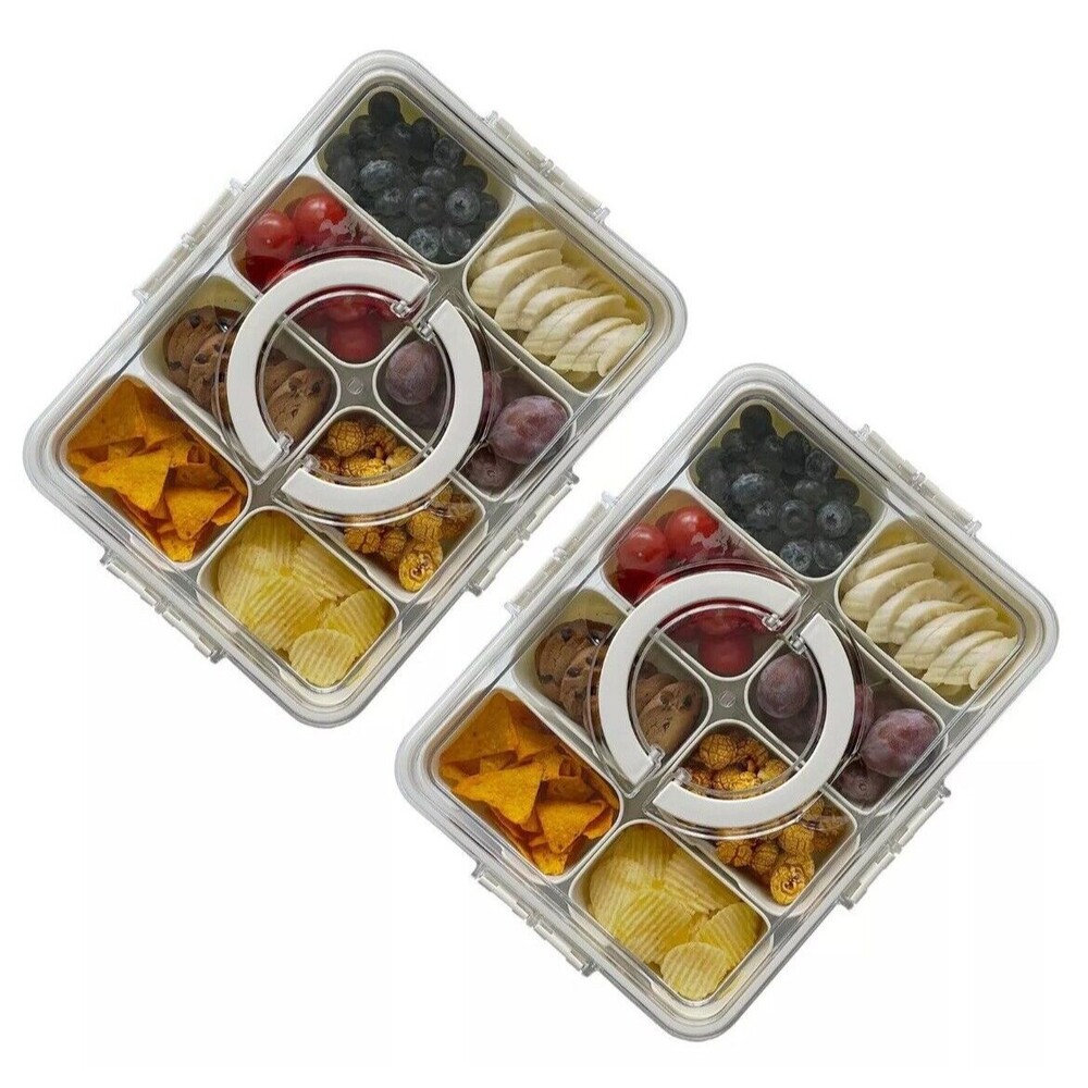 Snackle Box Charcuterie Container 2 Pack Divided Serving‎ Tray with Lid Storage